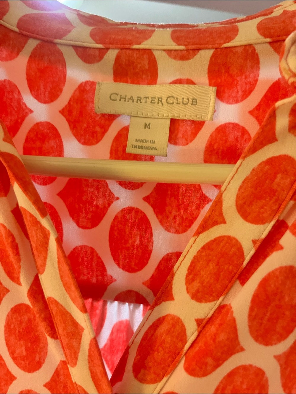Charter Club Pink White Polka Dot Partial Button-Front Ladies Top M - Picture 4 of 4